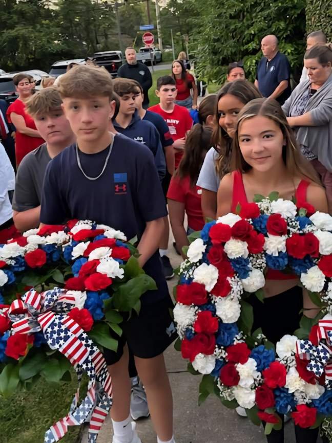 Flag and wreath during the ceremony